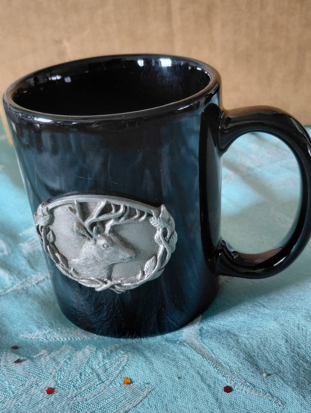 Black Ceramic Deer Emblem Mug